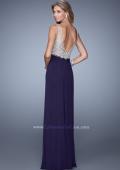 Picture of: Glam V Neckline Prom Dress with Metallic Embroidery in Plum, Style: 21223, Back Picture