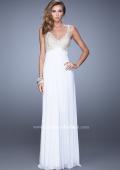 Picture of: Glam V Neckline Prom Dress with Metallic Embroidery in White, Style: 21223, Detail Picture 3