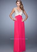 Picture of: Glam V Neckline Prom Dress with Metallic Embroidery in Pink, Style: 21223, Detail Picture 4