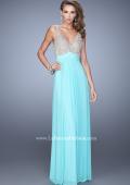 Picture of: Glam V Neckline Prom Dress with Metallic Embroidery in Aqua, Style: 21223, Detail Picture 5