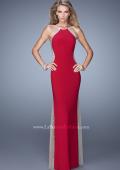 Picture of: Accented Rhinestone Prom Dress with Scoop Neck in Red, Style: 21224, Detail Picture 1