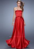 Picture of: Elegant Satin Prom Gown with Bow Belt and Pockets in Red, Style: 21225, Main Picture