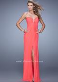 Picture of: Chic Prom Dress with Ruching and Center Slit in Coral, Style: 21233, Detail Picture 2