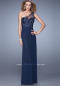 Picture of: One Shoulder Prom Dress with Net Overlay and Beads in Navy, Style: 21239, Main Picture