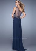 Picture of: One Shoulder Prom Dress with Net Overlay and Beads in Navy, Style: 21239, Back Picture