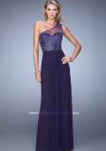 Picture of: One Shoulder Prom Dress with Net Overlay and Beads in Purple, Style: 21239, Detail Picture 1