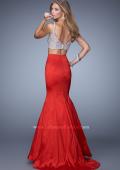 Picture of: Heavily Beaded Two Piece Dress with Mermaid Style Train in Red, Style: 21243, Back Picture