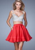 Picture of: Flirty Two Piece Gown with Satin Skirt and Rhinestones in Red, Style: 21244, Detail Picture 1