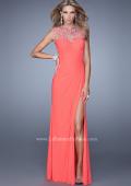 Picture of: Cap Sleeve Gathered Bodice Prom Dress with Stones in Coral, Style: 21246, Main Picture