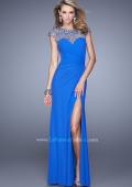 Picture of: Cap Sleeve Gathered Bodice Prom Dress with Stones in Blue, Style: 21246, Detail Picture 1