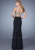 Picture of: Embroidered Two Piece Satin Gown with Flared Skirt in Black, Style: 21250, Back Picture
