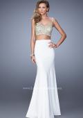 Picture of: Embroidered Two Piece Satin Gown with Flared Skirt in White, Style: 21250, Detail Picture 1