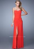 Picture of: Long Jersey Prom Dress with Gathered Knot Detail in Orange, Style: 21254, Main Picture