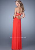 Picture of: Long Jersey Prom Dress with Gathered Knot Detail in Orange, Style: 21254, Back Picture