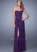 Picture of: Long Jersey Prom Dress with Gathered Knot Detail in Purple, Style: 21254, Detail Picture 1