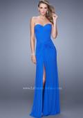 Picture of: Long Jersey Prom Dress with Gathered Knot Detail in Blue, Style: 21254, Detail Picture 2