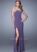 Picture of: Sheer Halter Prom Dress with Metallic Embroidery in Purple, Style: 21255, Detail Picture 1