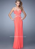 Picture of: Strapless Prom Dress with Beaded Embroidery Cut Outs in Coral, Style: 21256, Main Picture