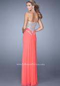 Picture of: Strapless Prom Dress with Beaded Embroidery Cut Outs in Coral, Style: 21256, Back Picture