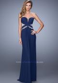 Picture of: Strapless Prom Dress with Beaded Embroidery Cut Outs in Navy, Style: 21256, Detail Picture 1