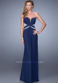 Picture of: Strapless Prom Dress with Beaded Embroidery Cut Outs in Navy, Style: 21256, Detail Picture 4