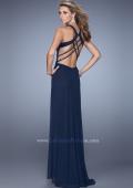 Picture of: Ruched Bodice V Neckline Prom Dress with Beaded Belt in Navy, Style: 21260, Back Picture