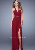 Picture of: Ruched Bodice V Neckline Prom Dress with Beaded Belt in Burgundy, Style: 21260, Detail Picture 1