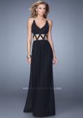 Picture of: Rhinestone Trim Long Prom Dress with Sheer Detail in Black, Style: 21262, Main Picture