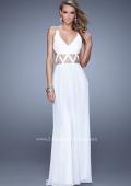 Picture of: Rhinestone Trim Long Prom Dress with Sheer Detail in White, Style: 21262, Detail Picture 1