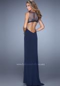 Picture of: V Neckline Jersey Prom Gown with Cut Outs and Beading in Navy, Style: 21266, Back Picture