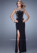Picture of: Long Jersey Prom Dress with Sheer Neckline and Back in Black, Style: 21267, Detail Picture 1