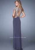 Picture of: Sheer Cap Sleeve Prom Dress with Multi Tonal Beading in Gray, Style: 21268, Back Picture