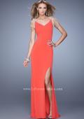 Picture of: Sheer Cap Sleeve Prom Dress with Multi Tonal Beading in Orange, Style: 21268, Detail Picture 1