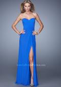 Picture of: Gathered Bodice Prom Gown with Sheer Net Embellishment in Blue, Style: 21270, Back Picture