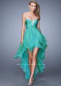 Picture of: High Low Prom Dress with Ruching and Criss Cross Straps in Green, Style: 21274, Main Picture
