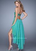 Picture of: High Low Prom Dress with Ruching and Criss Cross Straps in Green, Style: 21274, Back Picture