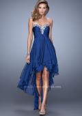 Picture of: High Low Prom Dress with Ruching and Criss Cross Straps in Blue, Style: 21274, Detail Picture 1