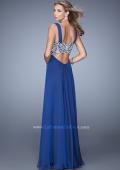 Picture of: V Neckline Prom Dress with Beaded Embroidery Belt in Blue, Style: 21280, Back Picture