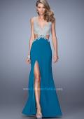 Picture of: Sultry Jersey Prom Dress with Open Back and Cut Outs in Peacock, Style: 21281, Detail Picture 2