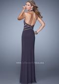Picture of: Halter Long Jersey Prom Dress with Sheet Cut Outs in Gray, Style: 21282, Back Picture