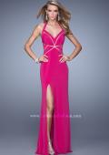 Picture of: Halter Long Jersey Prom Dress with Sheet Cut Outs in Hot Pink, Style: 21282, Detail Picture 3