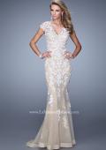 Picture of: Bold Prom Dress with Cap Sleeves and Embroidery in White, Style: 21283, Back Picture