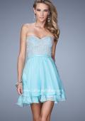 Picture of: Chiffon Cocktail Dress with Tiered Skirt and Lace Overlay in Blue, Style: 21284, Main Picture