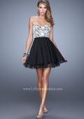 Picture of: Chiffon Cocktail Dress with Tiered Skirt and Lace Overlay in Black, Style: 21284, Detail Picture 3
