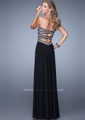 Picture of: Unique Jersey Prom Gown with Piping and Side Leg Slit in Black, Style: 21290, Back Picture