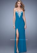 Picture of: Long Jersey Prom Dress with Metallic Embroidery and Slit in Blue, Style: 21292, Detail Picture 2
