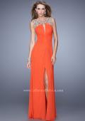 Picture of: Glam Long Prom Gown with Open Back and Center Slit in Orange, Style: 21293, Detail Picture 2
