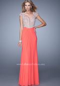 Picture of: Net Jersey Prom Dress with Plunging V Neckline in Coral, Style: 21294, Main Picture