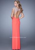 Picture of: Net Jersey Prom Dress with Plunging V Neckline in Coral, Style: 21294, Back Picture