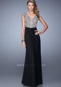 Picture of: Net Jersey Prom Dress with Plunging V Neckline in Black, Style: 21294, Detail Picture 3